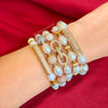 Noelle white freshwater pearl bracelet with square gold accents