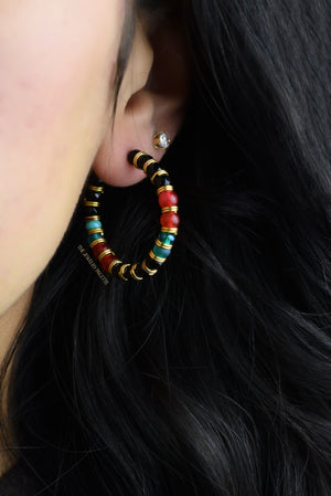 Tina  black, red and teal hoop earrings