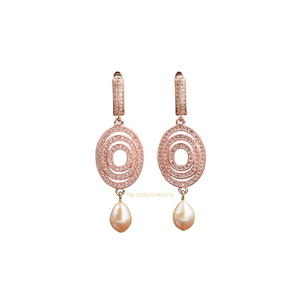 Juliette shimmering rose gold earrings with pink pearl drops