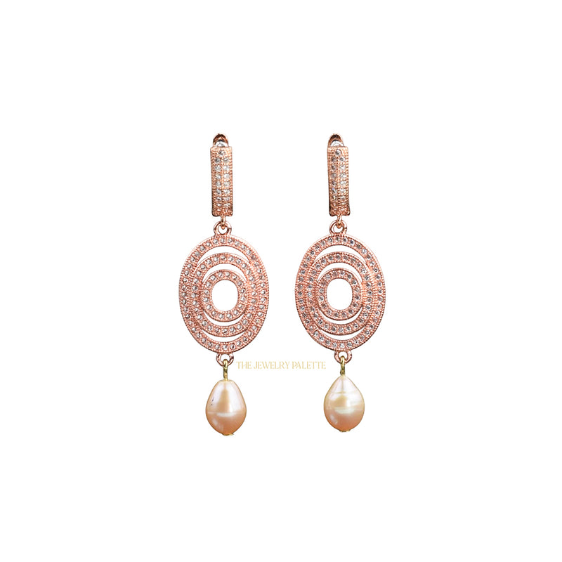 Juliette shimmering rose gold earrings with pink pearl drops