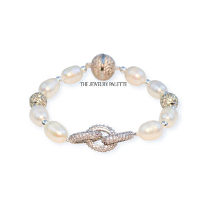 Adele white freshwater pearl bracelet with silver centerpiece