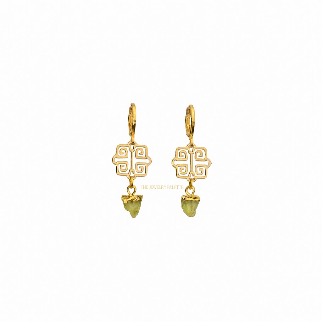 Amal gold filigree with gold edged gemstone drop earrings