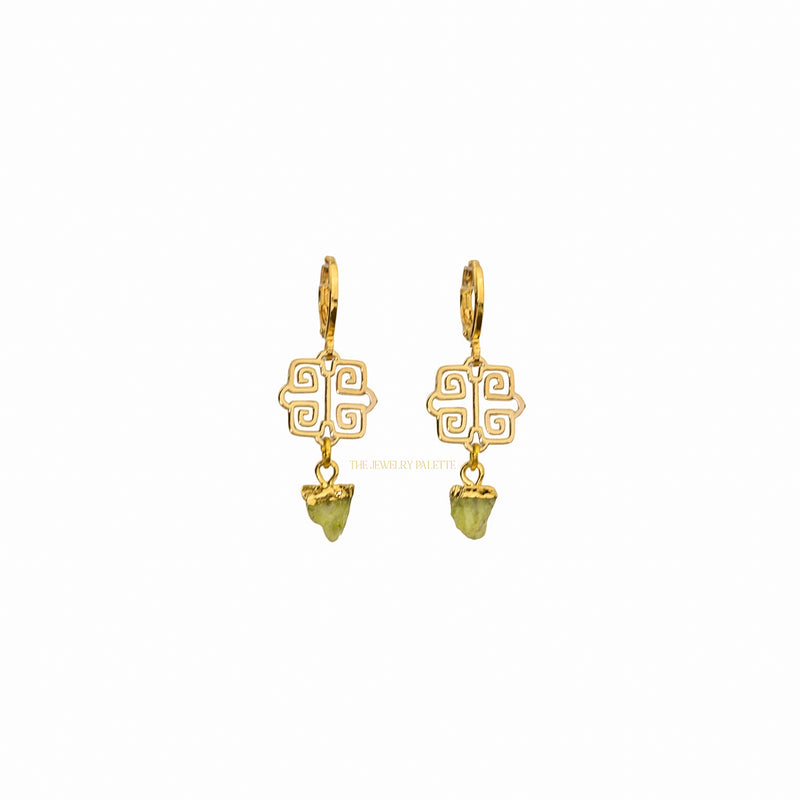 Amal gold filigree with gold edged gemstone drop earrings