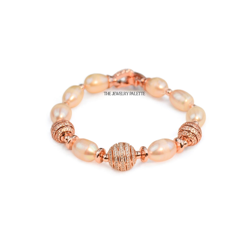 Juliette pink pearl bracelet with rose gold swirl beads