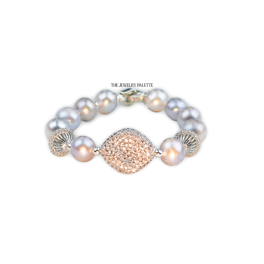 Celine grey freshwater pearl bracelet with silver centerpiece