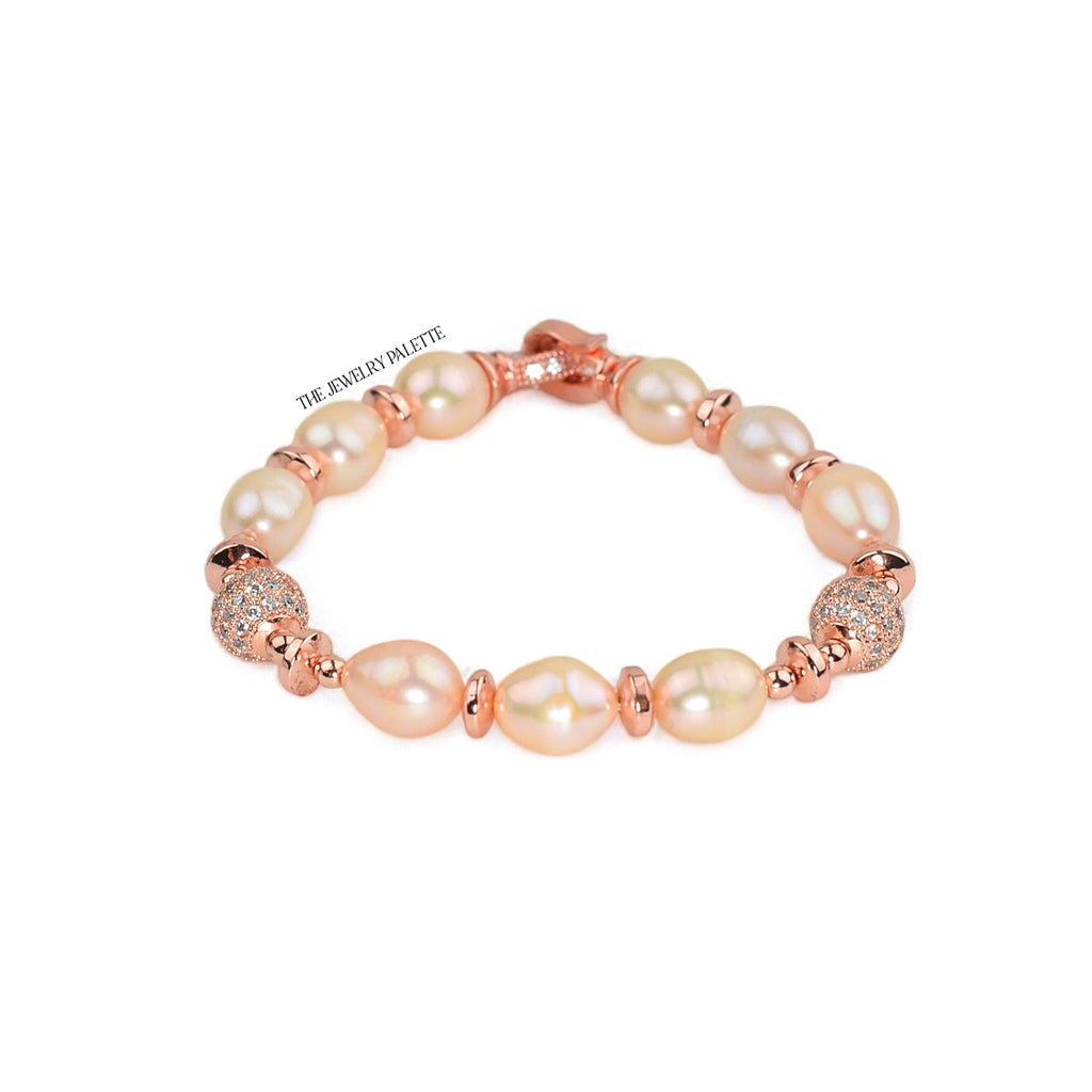 Juliette pink pearl bracelet with rose gold beads