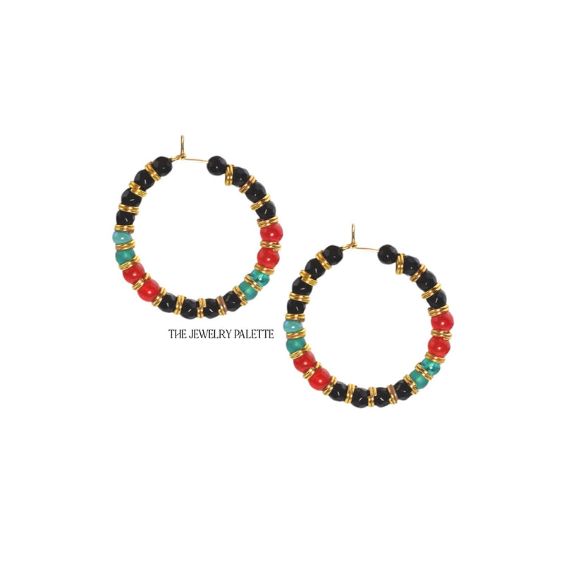 Tina  black, red and teal hoop earrings