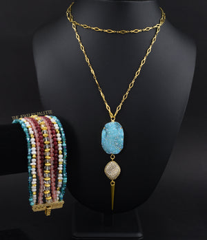 Harper chain necklaces with multicolor druzy pendants