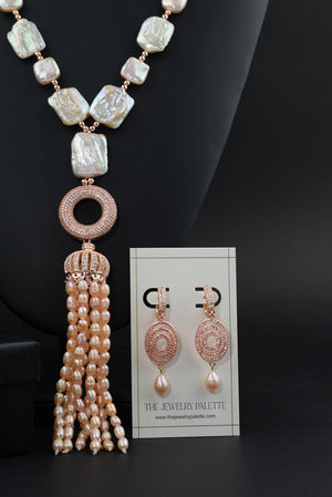 Zehra pink freshwater pearls with rose gold tassel