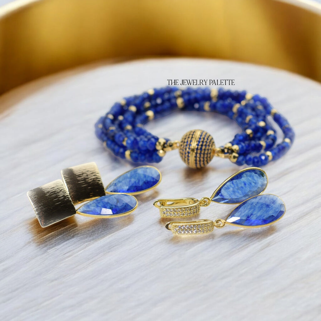 Penelope blue gemstone earrings and necklace