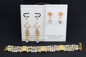 Dania gold leaf with gold edged Herkimer Diamond drop earrings