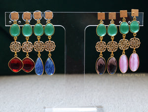 Penelope green and pink gemstone with filigree earrings - The Jewelry Palette