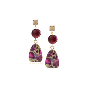Amaia purple and gold coin pearl and gemstone earrings - The Jewelry Palette