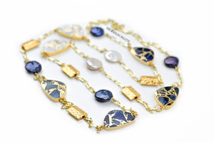 Lucia blue and white gemstone chain necklace - The Jewelry Palette