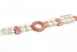 Alev white freshwater pearl and rose gold two-tier bracelet - The Jewelry Palette