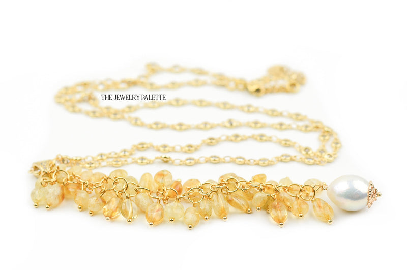 Delaney gold zircon studded chain and citrine tassel necklace - The Jewelry Palette