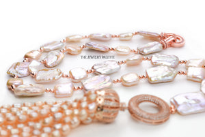 Zehra pink freshwater pearls with rose gold tassel - The Jewelry Palette