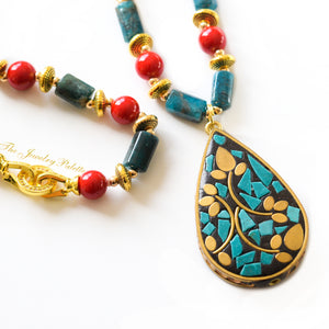 Catalina turquoise and gold pendant choker necklace - The Jewelry Palette