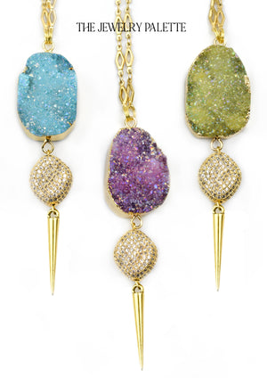 Harper chain necklaces with multicolor druzy pendants - The Jewelry Palette