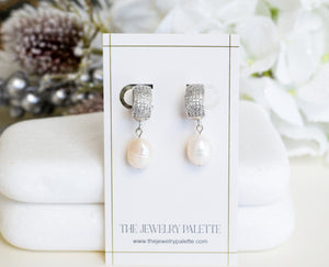 Adelina white freshwater pearl and silver earrings - The Jewelry Palette