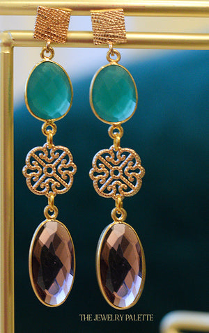 Penelope green and purple gemstone with filigree earrings - The Jewelry Palette