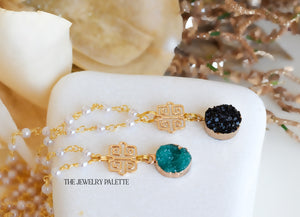 Elena pearl chain and druzy pendant necklaces - The Jewelry Palette
