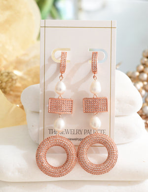 Alev rose gold and white freshwater pearl drop earrings - The Jewelry Palette