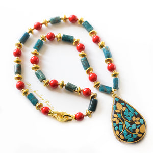 Catalina turquoise and gold pendant choker necklace - The Jewelry Palette