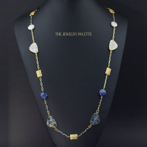 Lucia blue and white gemstone chain necklace - The Jewelry Palette
