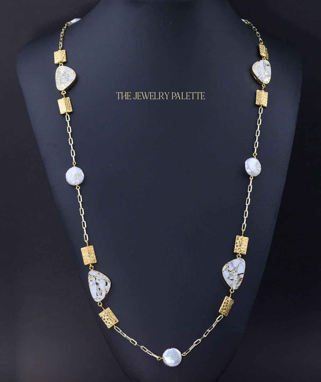 Lucia white and gold gemstone chain necklace - The Jewelry Palette