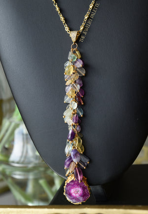 Delaney gold zircon studded chain and amethyst tassel necklace - The Jewelry Palette