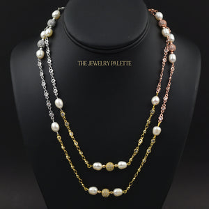 Fleur white pearl, gold, rose gold and silver chain necklace - The Jewelry Palette