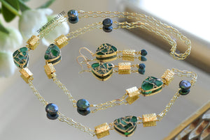 Lucia green and gold gemstone chain necklace - The Jewelry Palette