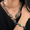 Nermin dark grey freshwater pearl and labradorite earrings - The Jewelry Palette