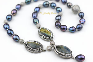 Nermin grey freshwater pearl and labradorite short necklace - The Jewelry Palette