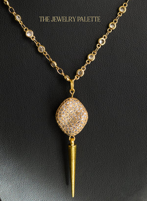 Riley chain necklace with zircon studded pendant - The Jewelry Palette