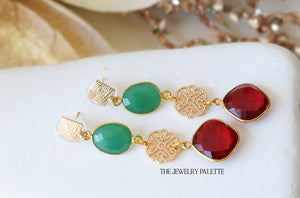 Penelope green and red gemstone with filigree earrings - The Jewelry Palette