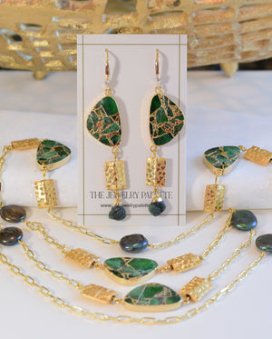 Lucia green and gold gemstone chain necklace - The Jewelry Palette