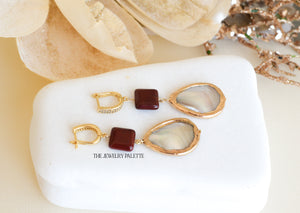Daphne gemstone and mother of pearl earrings - The Jewelry Palette