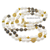 Lunara freshwater pearl long necklace with black and gold accents - The Jewelry Palette