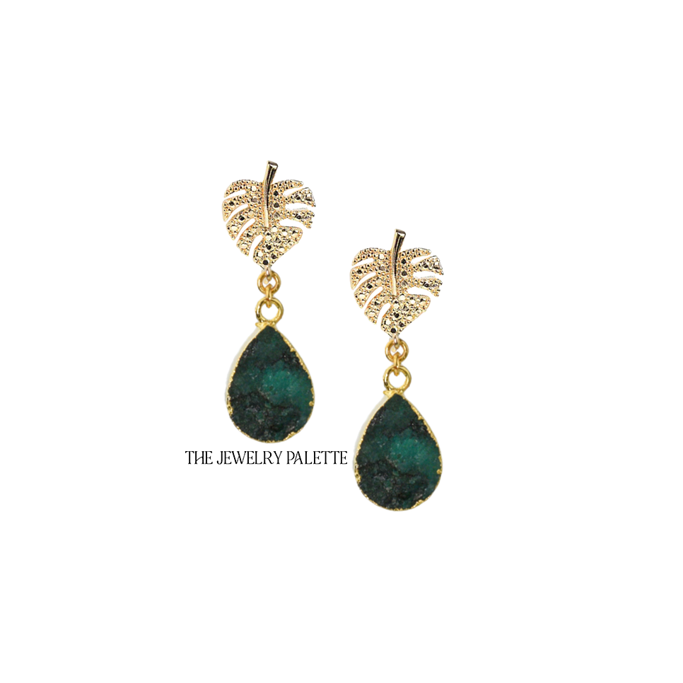 Nova green druzy teardrop earrings - The Jewelry Palette
