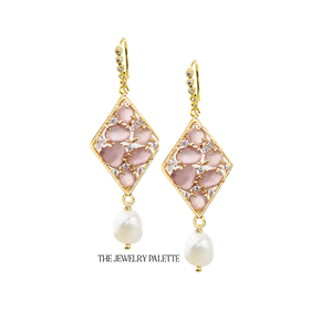 Cynthia earrings with pink stones and pearl drops - The Jewelry Palette