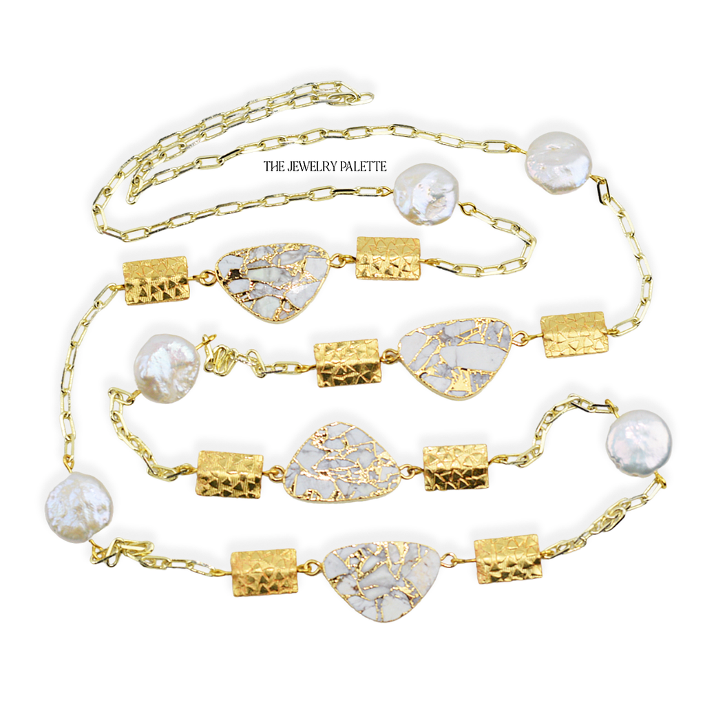 Lucia white and gold gemstone chain necklace - The Jewelry Palette