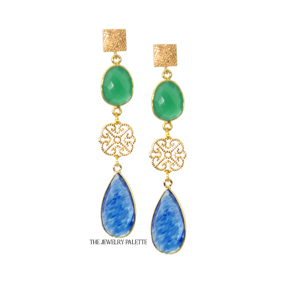 Penelope green and blue gemstone with filigree earrings - The Jewelry Palette