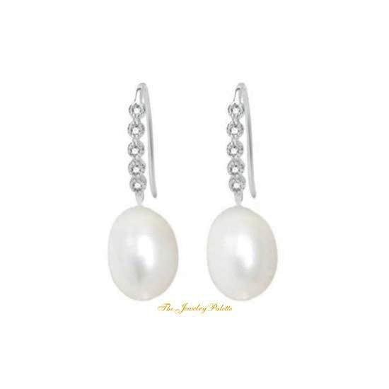 Adele lustrous freshwater pearl and silver earrings - The Jewelry Palette