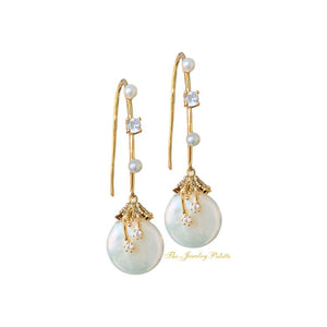 Alessa embellished white freshwater pearl drop earrings - The Jewelry Palette