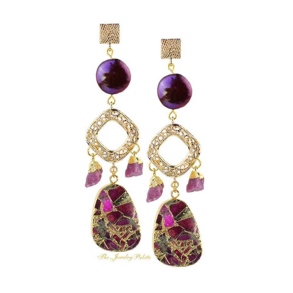 Amaia purple and gold coin pearl and gemstone earrings - The Jewelry Palette