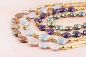 Amelina purple coin pearl chain necklace with gold accents - The Jewelry Palette