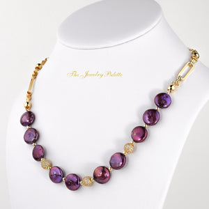 Amelina purple coin pearl chain necklace with gold accents - The Jewelry Palette