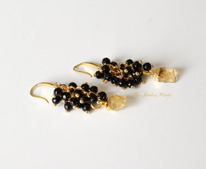 Asna black cluster with gold edged citrine drop earrings - The Jewelry Palette